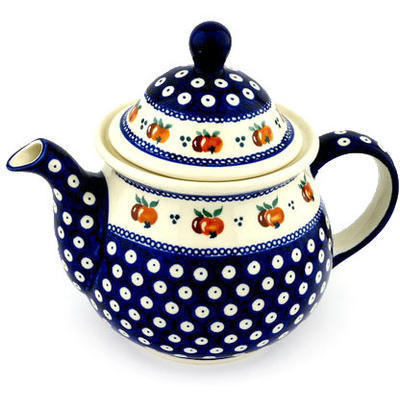 Polish Pottery Tea or Coffee Pot 6 cups Country Apple Peacock