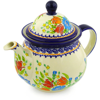 Polish Pottery Tea or Coffee Pot 6 cups Couronne De Feuillage UNIKAT