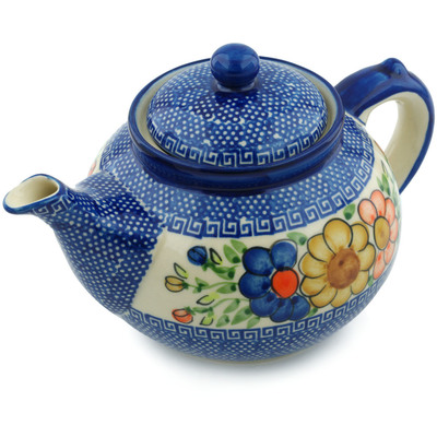 Polish Pottery Tea or Coffee Pot 6 cups Fall Garden UNIKAT