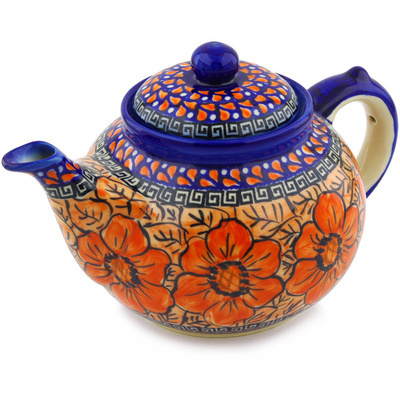 Polish Pottery Tea or Coffee Pot 6 cups Fire Poppies UNIKAT