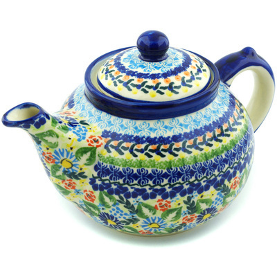 Polish Pottery Tea or Coffee Pot 6 cups Flor-de-lis UNIKAT