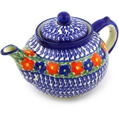 Polish Pottery Tea or Coffee Pot 6 cups Floral Burst