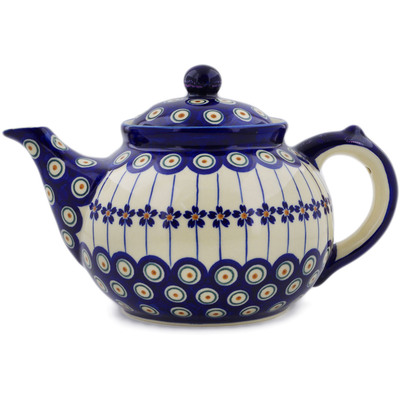 Polish Pottery Tea or Coffee Pot 6 cups Floral Peacock