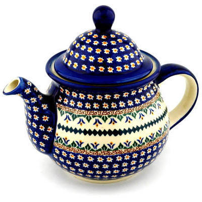 Polish Pottery Tea or Coffee Pot 6 cups Floral Peacock UNIKAT