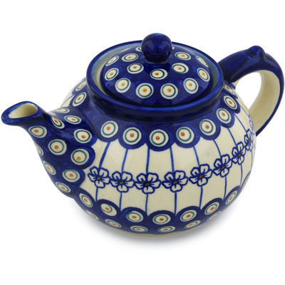 Polish Pottery Tea or Coffee Pot 6 cups Flowering Peacock