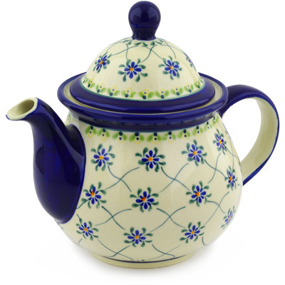 Polish Pottery Tea or Coffee Pot 6 cups Gingham Trellis
