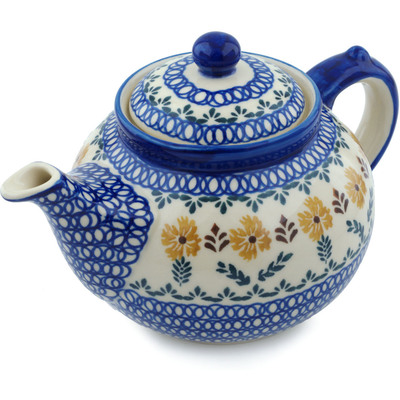Polish Pottery Tea or Coffee Pot 6 cups Golden Flower Garden