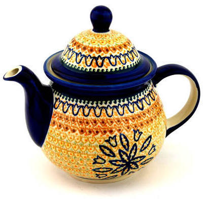 Polish Pottery Tea or Coffee Pot 6 cups Golden Tulip UNIKAT