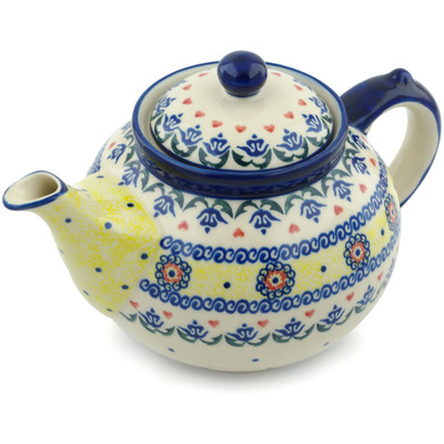 Polish Pottery Tea or Coffee Pot 6 cups Hearts Around Hearts