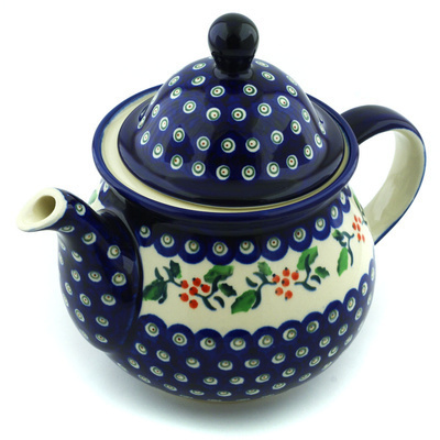 Polish Pottery Tea or Coffee Pot 6 cups Holly Berries