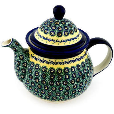 Polish Pottery Tea or Coffee Pot 6 cups Peacock Bumble Bee