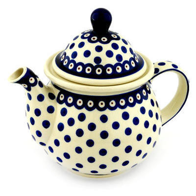 Polish Pottery Tea or Coffee Pot 6 cups Peacock Dots