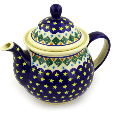 Polish Pottery Tea or Coffee Pot 6 cups Peacock Stars