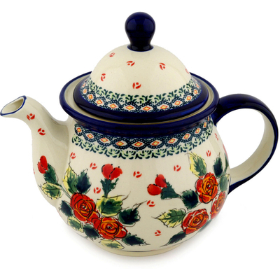 Polish Pottery Tea or Coffee Pot 6 cups Polish Roses UNIKAT