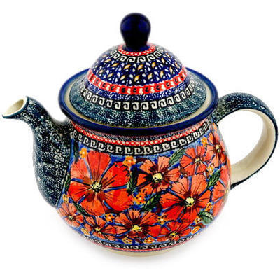 Polish Pottery Tea or Coffee Pot 6 cups Poppies UNIKAT