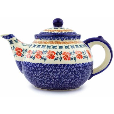 Polish Pottery Tea or Coffee Pot 6 cups Red Cornflower