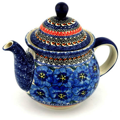Polish Pottery Tea or Coffee Pot 6 cups Regal Bouquet UNIKAT