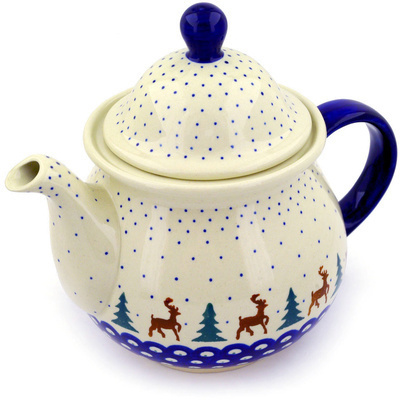 Polish Pottery Tea or Coffee Pot 6 cups Reindeer Pines