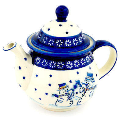 Polish Pottery Tea or Coffee Pot 6 cups Snow Buddies