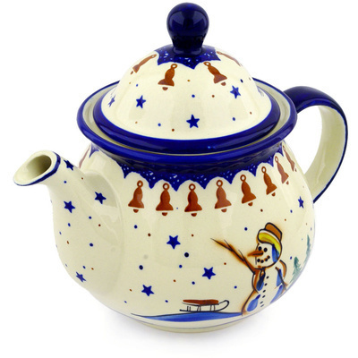 Polish Pottery Tea or Coffee Pot 6 cups Snowman Bells
