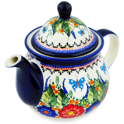 Polish Pottery Tea or Coffee Pot 6 cups Spring Splendor UNIKAT