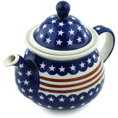Polish Pottery Tea or Coffee Pot 6 cups Stars And Stripes