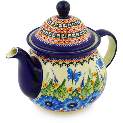 Polish Pottery Tea or Coffee Pot 6 cups Summer Splendor UNIKAT