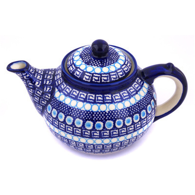 Polish Pottery Tea or Coffee Pot 6 cups Tribal Blue