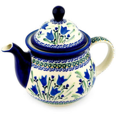 Polish Pottery Tea or Coffee Pot 6 cups Tulip Fields UNIKAT