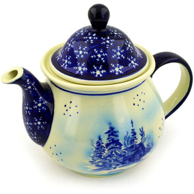 Polish Pottery Tea or Coffee Pot 6 cups Winter Chapel