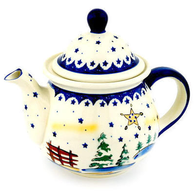 Polish Pottery Tea or Coffee Pot 6 cups Winter Wonderland