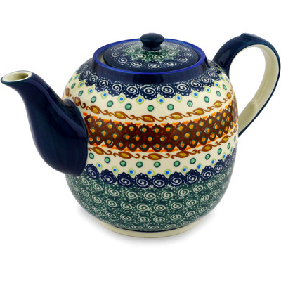 Polish Pottery Tea or Coffee Pot 60 oz Artichoke Heart UNIKAT