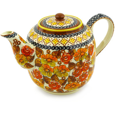 Polish Pottery Tea or Coffee Pot 60 oz Autumn Glow UNIKAT