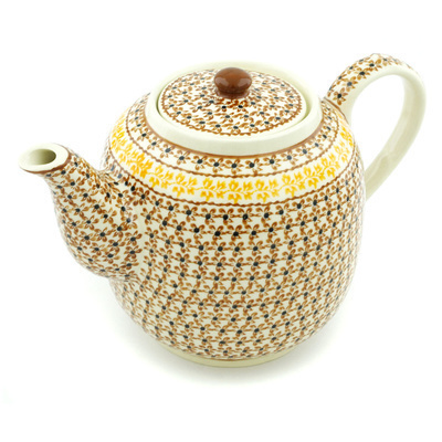 Polish Pottery Tea or Coffee Pot 60 oz Brown Daisy Delight