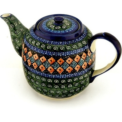 Polish Pottery Tea or Coffee Pot 60 oz Harlequin UNIKAT