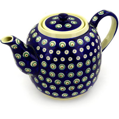 Polish Pottery Tea or Coffee Pot 60 oz Peacock Eyes