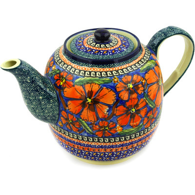 Polish Pottery Tea or Coffee Pot 60 oz Poppies UNIKAT