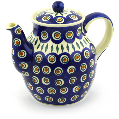 Polish Pottery Tea or Coffee Pot 61 oz Blue Peacock