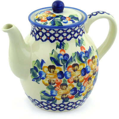 Polish Pottery Tea or Coffee Pot 61 oz Lace Collar UNIKAT