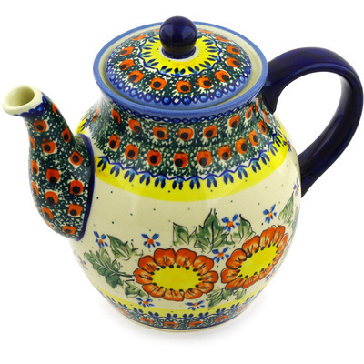 Polish Pottery Tea or Coffee Pot 61 oz Sunshine Bees UNIKAT