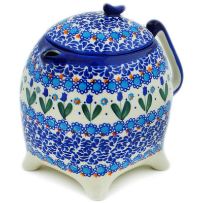 Polish Pottery Tea or Coffee Pot 62 oz Blue Tulip Garden UNIKAT