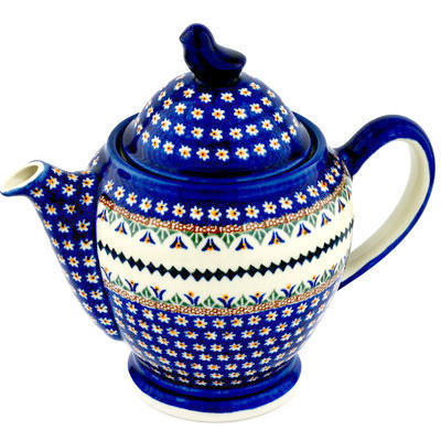Polish Pottery Tea or Coffee Pot 62 oz Floral Peacock UNIKAT