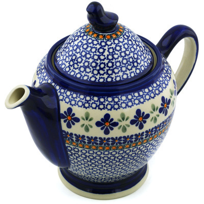Polish Pottery Tea or Coffee Pot 62 oz Gangham Flower Chain