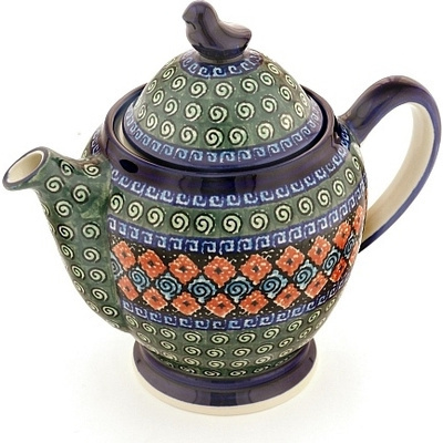 Polish Pottery Tea or Coffee Pot 62 oz Harlequin UNIKAT