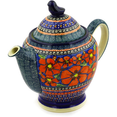 Polish Pottery Tea or Coffee Pot 62 oz Poppies UNIKAT