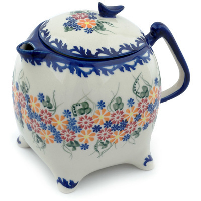 Polish Pottery Tea or Coffee Pot 62 oz Starburst Garland UNIKAT