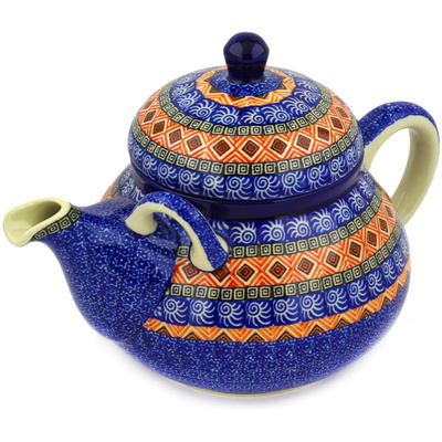 Polish Pottery Tea or Coffee Pot 68 oz Aztec Night