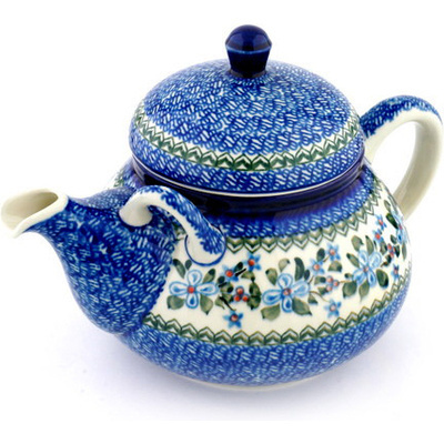 Polish Pottery Tea or Coffee Pot 68 oz Azure Blooms