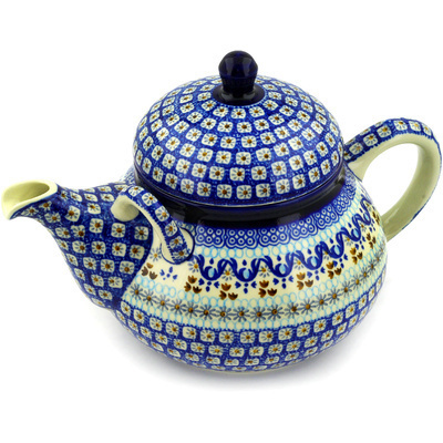 Polish Pottery Tea or Coffee Pot 68 oz Blue Ice