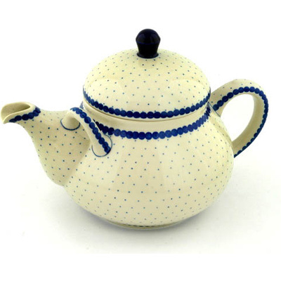 Polish Pottery Tea or Coffee Pot 68 oz Blue Polka Dot